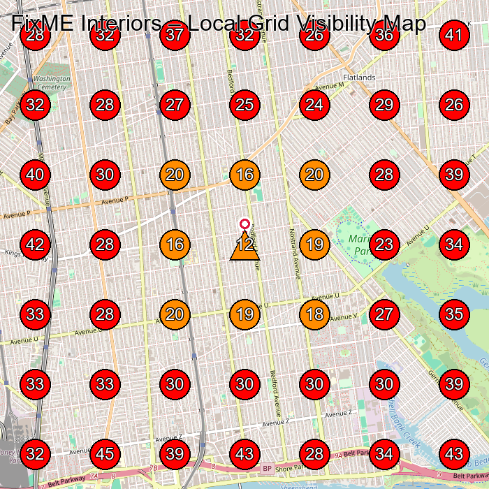 FixME Interiors GeoGrid visibility map for Drafting Service in Brooklyn